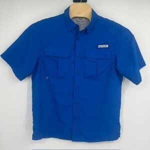 Realtree Fishing Mens Medium Lapis Blue Short Sleeve Vented Button Down Shirt